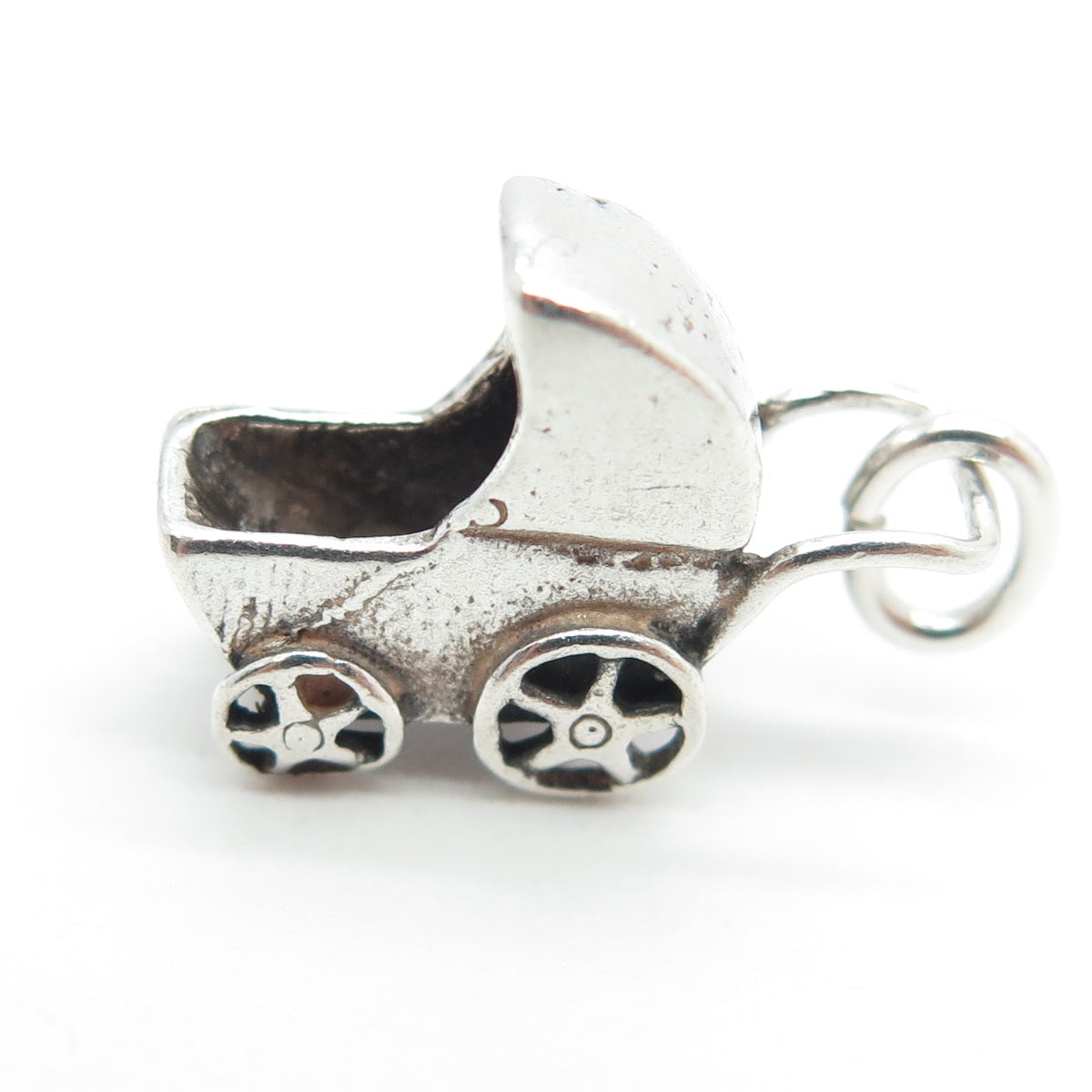 925 Sterling Silver Vintage Baby Carriage 3D Charm Pendant