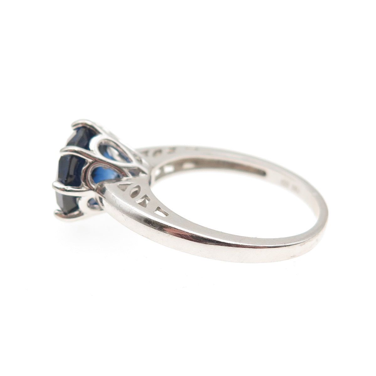 925 Sterling Silver Round-Cut Lab-Created Sapphire Ring Size 6.75