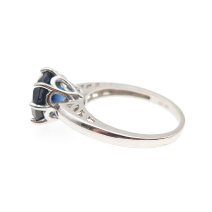 925 Sterling Silver Round-Cut Lab-Created Sapphire Ring Size 6.75