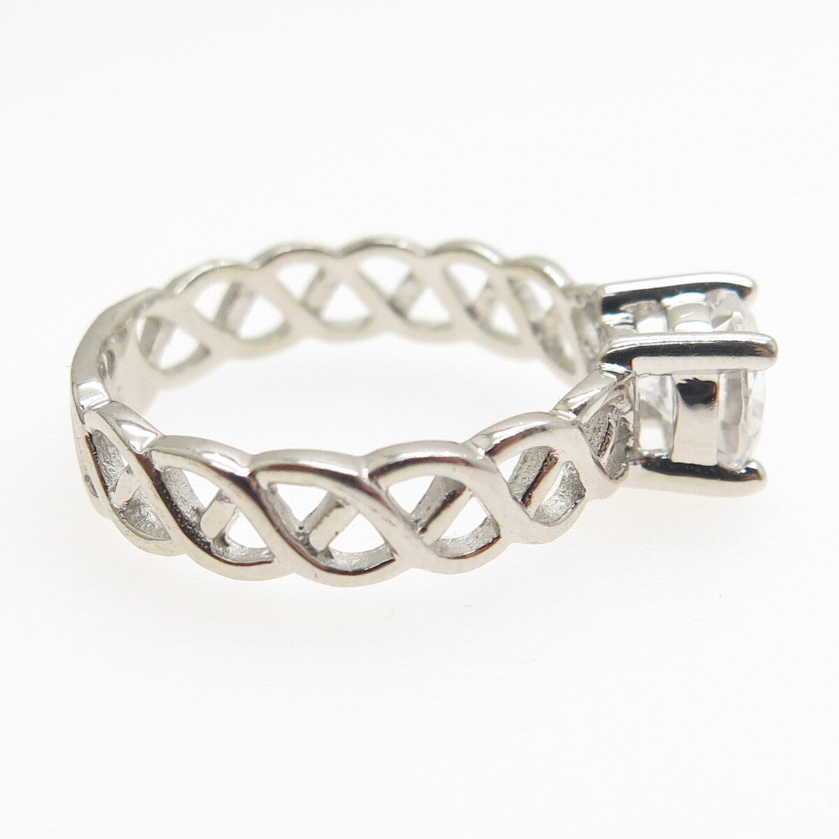 925 Sterling Silver Vintage Round-Cut C Z Woven Engagement Ring Size 7