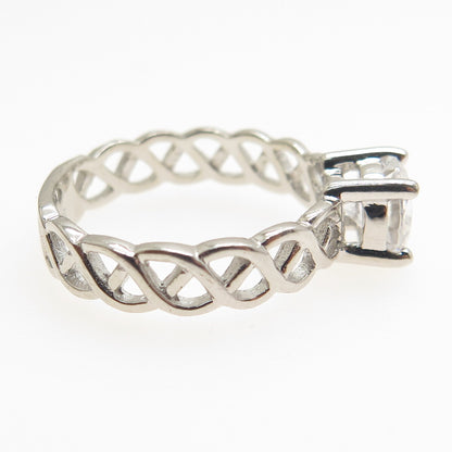 925 Sterling Silver Vintage Round-Cut C Z Woven Engagement Ring Size 7