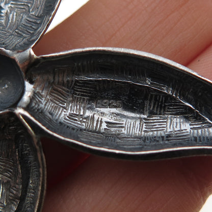 925 Sterling Silver Vintage Flower Oxidized Pin Brooch