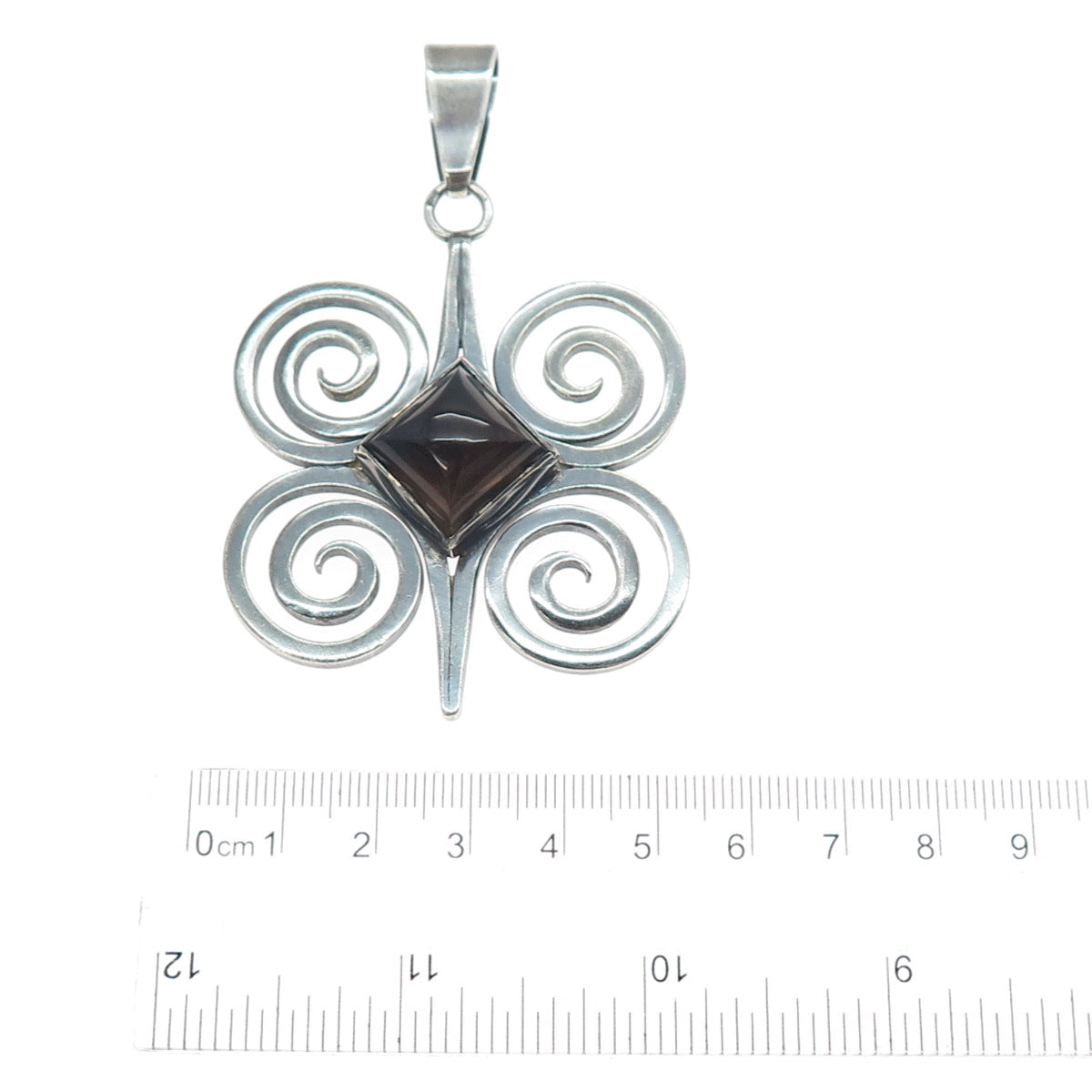 TEPPICH 925 Sterling Silver Vintage Real Smoky Quartz Modernist Spiral Pendant