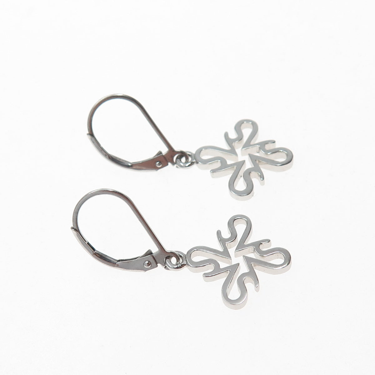 SAI 925 Sterling Silver Modernist Flower Dangle Earrings