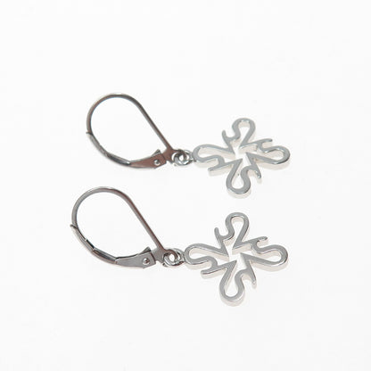 SAI 925 Sterling Silver Modernist Flower Dangle Earrings