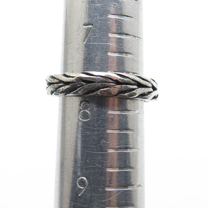 925 Sterling Silver Vintage Modernist Wheat Link Oxidized Ring Size 7.75