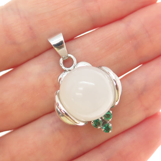 RT ROYAL TOUCH 925 Sterling Silver Vintage Real Chalcedony Emerald Charm Pendant