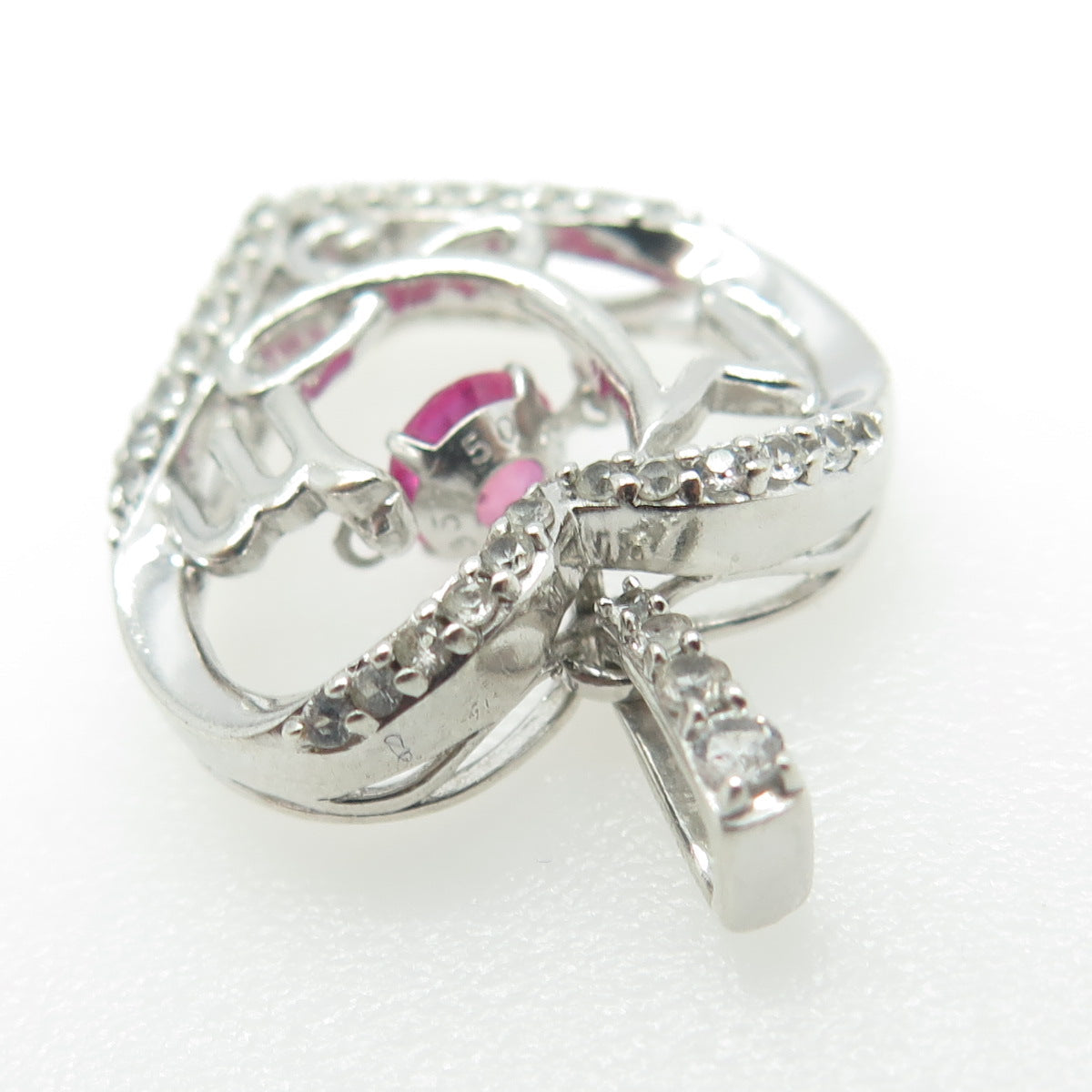 925 Sterling Silver Lab-Created Pink Sapphire & White Topaz "MOM" Heart Pendant