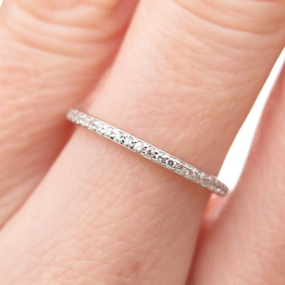 925 Sterling Silver Round-Cut C Z Half Eternity Stackable Band Ring Size 6