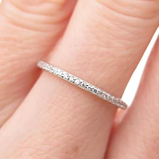 925 Sterling Silver Round-Cut C Z Half Eternity Stackable Band Ring Size 6