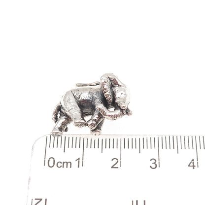 925 Sterling Silver Vintage Elephant Oxidized Hollow 3D Charm Pendant