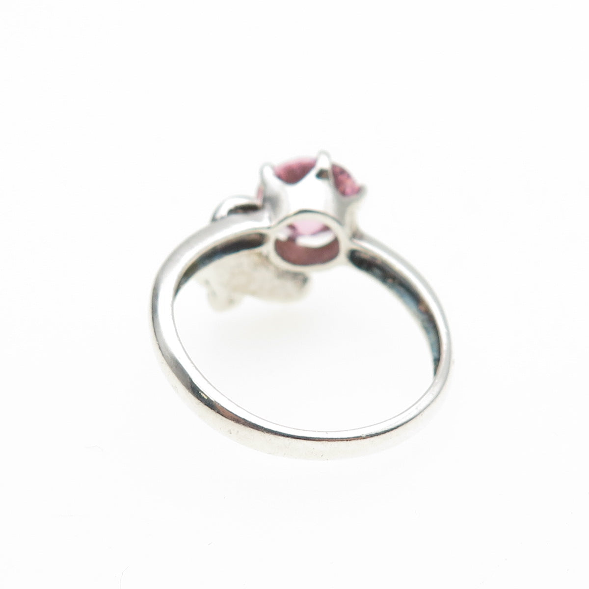 925 Sterling Silver Vintage Round-Cut Pink C Z Butterfly Ring Size 8