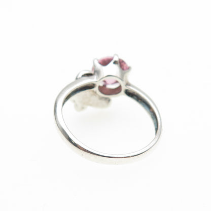 925 Sterling Silver Vintage Round-Cut Pink C Z Butterfly Ring Size 8