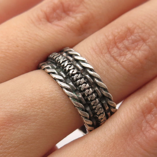925 Sterling Silver Vintage Twisted Band Ring Size 7.25