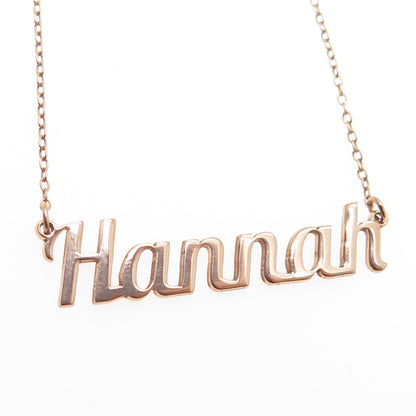 925 Sterling Silver Rose Gold Plated Italy Hannah Name Cable Chain Necklace 16"