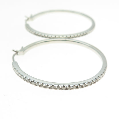 SUN 925 Sterling Silver Real Round-Cut Diamond Hoop Earrings