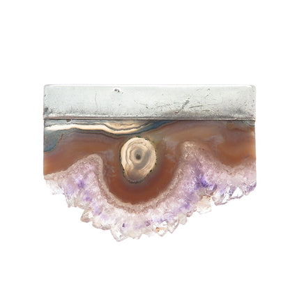 KRIS PERRY Sterling Silver Vintage 1988 Real Agate & Ametrine Modernist Brooch