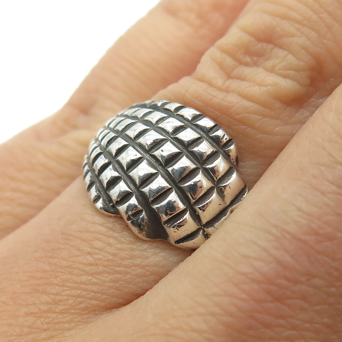 925 Sterling Silver Vintage Checkered Modernist Ring Size 6.75