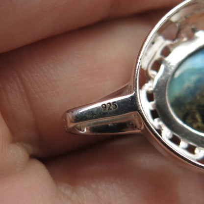 925 Sterling Silver Vintage Real Cabochon Labradorite Gem Swirl Oval Pendant