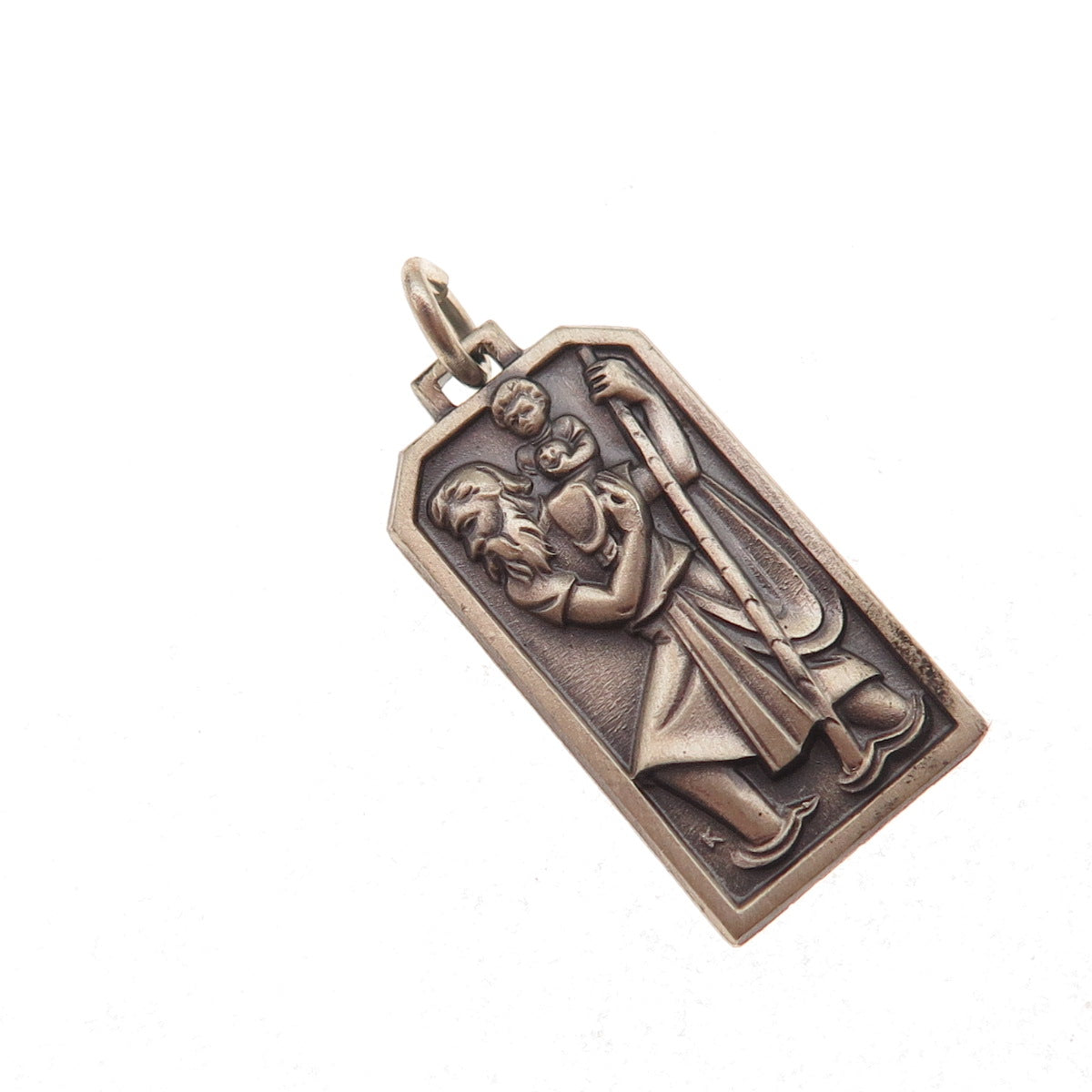 925 Sterling Silver Vintage St. Christopher Religious Oxidized Charm Pendant