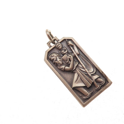 925 Sterling Silver Vintage St. Christopher Religious Oxidized Charm Pendant