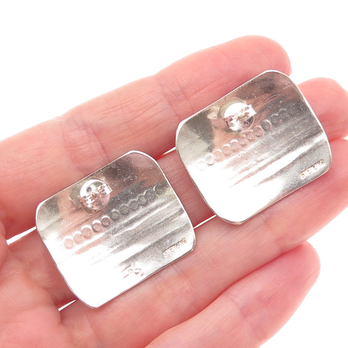 Old Pawn 925 Sterling Silver Vintage Southwestern Oxidized Tribal Earrings