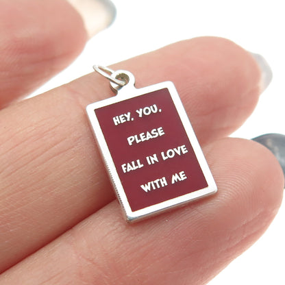 925 Sterling Silver Enamel "Hey You Please Fall In Love With Me" Charm Pendant