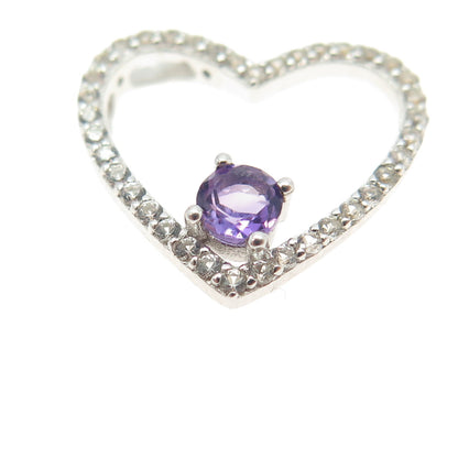 HAN 925 Sterling Silver Real White Topaz & Amethyst Gemstone Heart Slide Pendant