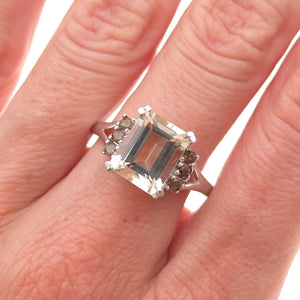 925 Sterling Silver Real Citrine & Smoky Quartz Ring Size 9.75