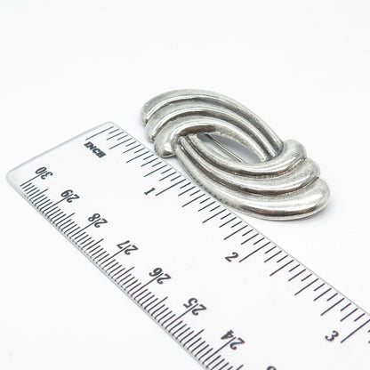 925 Sterling Silver Vintage Ribbed Modernist Pin Brooch