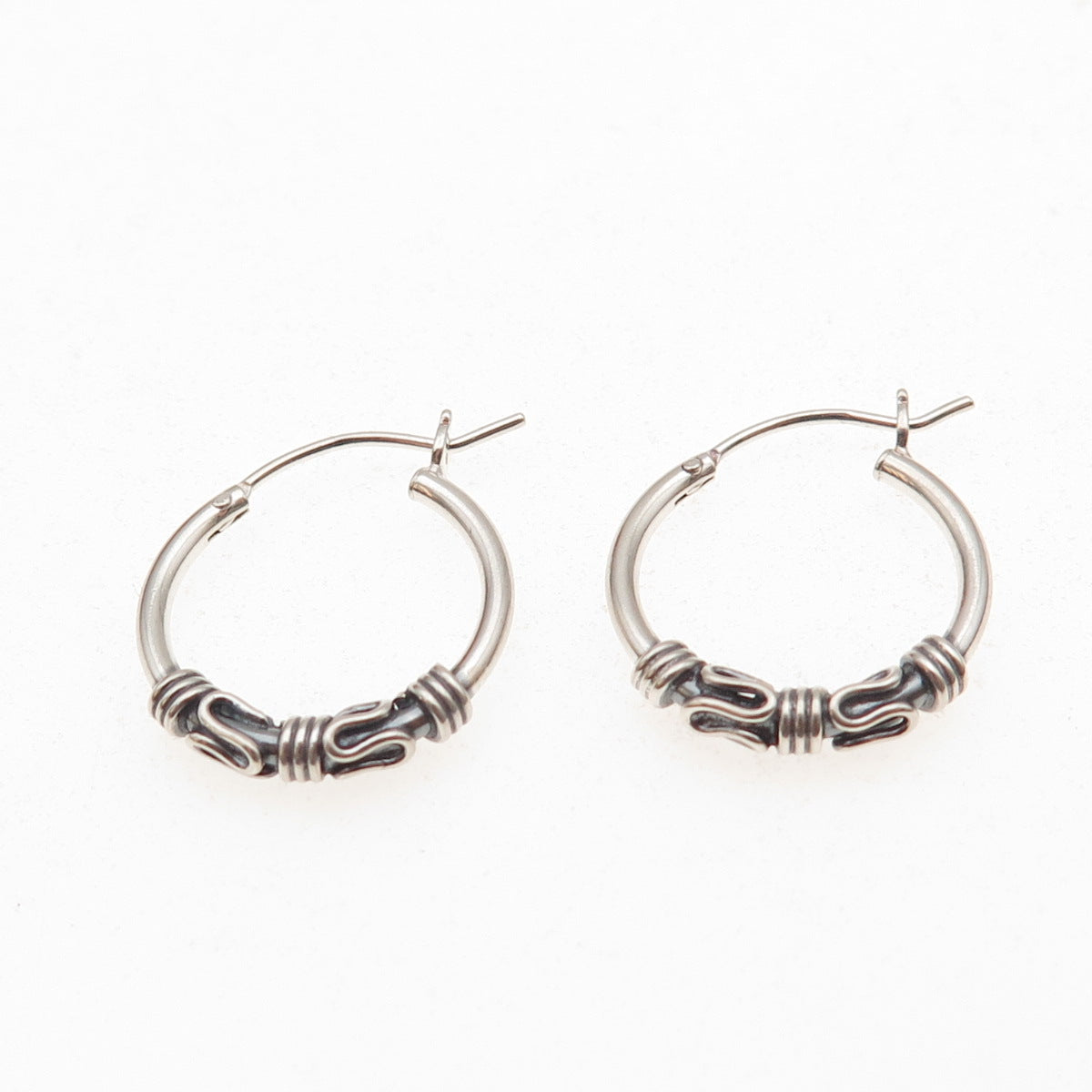 Han 925 Sterling Silver Vintage Zig Zag Oxidized Hoop Earrings