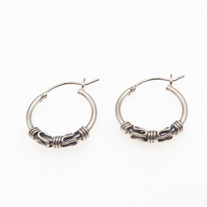 Han 925 Sterling Silver Vintage Zig Zag Oxidized Hoop Earrings