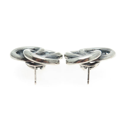 925 Sterling Silver Vintage Modernist Swirl Oxidized Omega Back Earrings