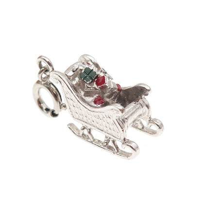 Danecraft 925 Sterling Antique Enamel Christmas Sleigh Spring Ring Mini Pendant