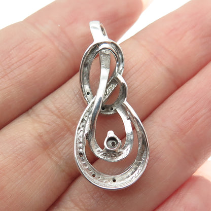 925 Sterling Silver Real Round-Cut Blue & White Diamond Twisted Knot Pendant
