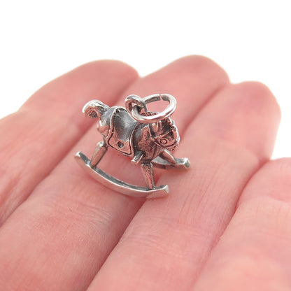 925 Sterling Silver Vintage 1986 Rocking Horse Oxidized 3D Mini Charm Pendant