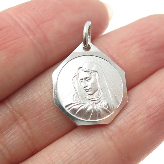 800 Silver Vintage St. Mary "Ricordo Di Roma" Religious Charm Pendant