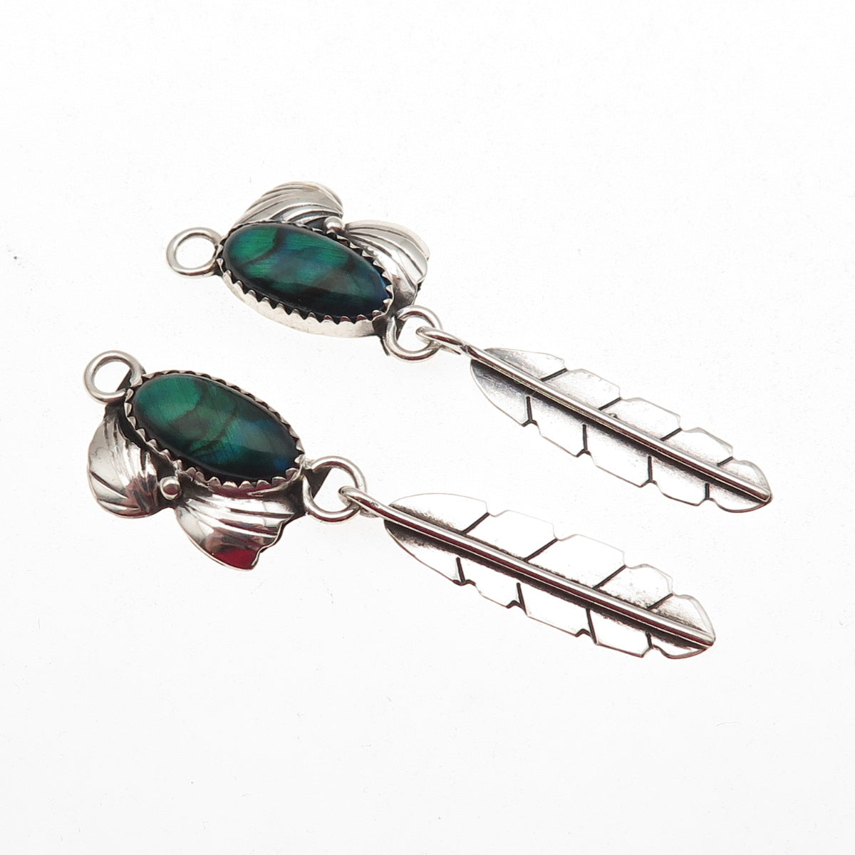 Ben Livingston Navajo Old Pawn Sterling Abalone Shell Feather Jacket Earrings