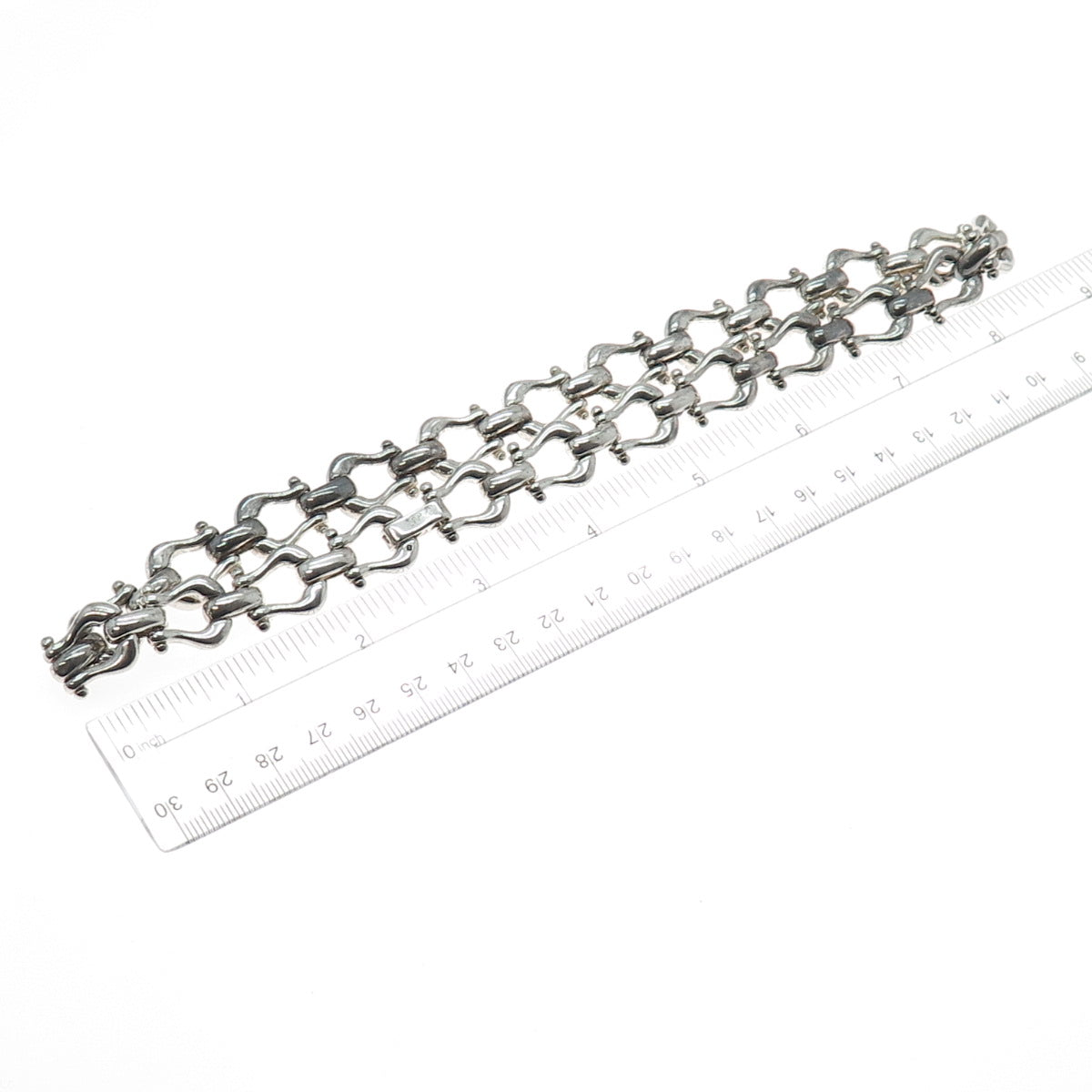 925 Sterling Silver Vintage Italy Modernist Horseshoe Chain Necklace 16"