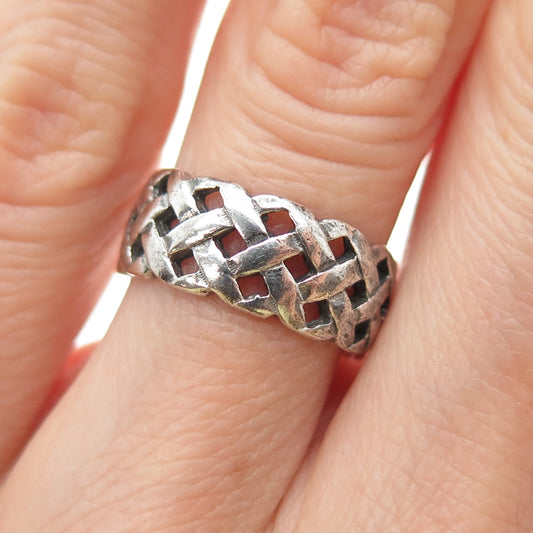 925 Sterling Silver Vintage Woven Oxidized Band Ring Size 4.75