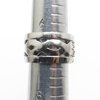 925 Sterling Silver 2-Tone Round-Cut C Z Zig Zag Band Ring Size 7