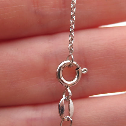 925 Sterling Silver Real Blue & White Diamond Heart Cable Chain Necklace 18"