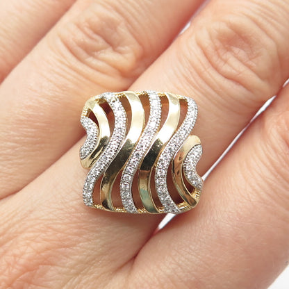 925 Sterling Silver Gold Plated Pave C Z Ring Size 7.25