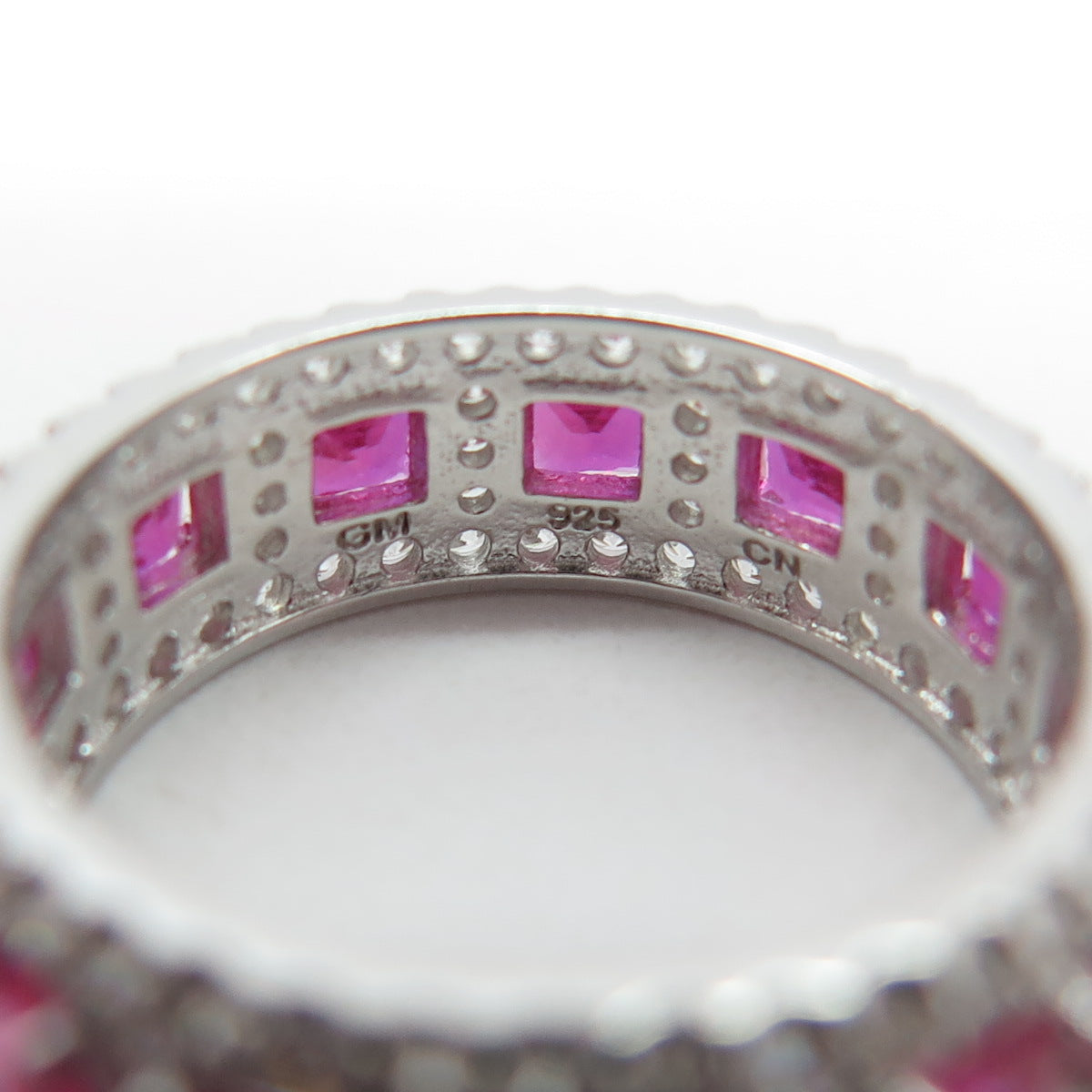 925 Sterling Silver Lab-Created Pink Sapphire & C Z Eternity Ring Size 5.5