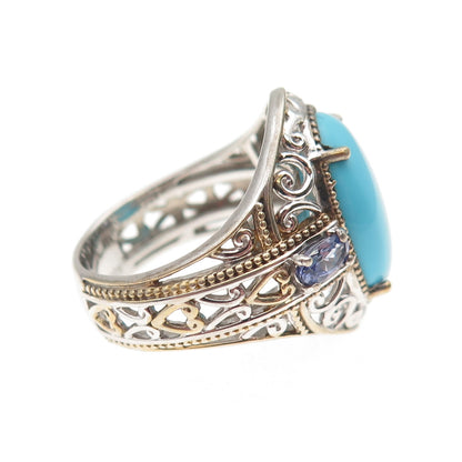Michael Valitutti Gems En Vogue 925 Sterling Turquoise Tanzanite Ring Size 8.25