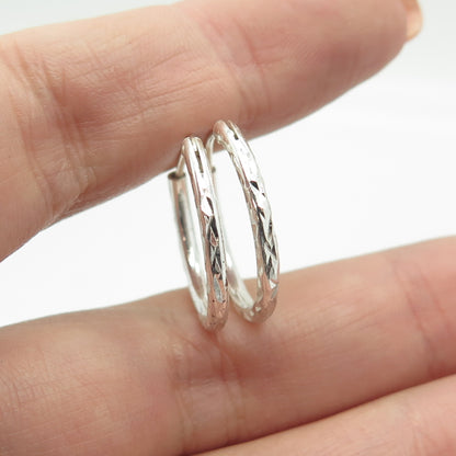 HAN 925 Sterling Silver Textured Hinged Hoop Earrings