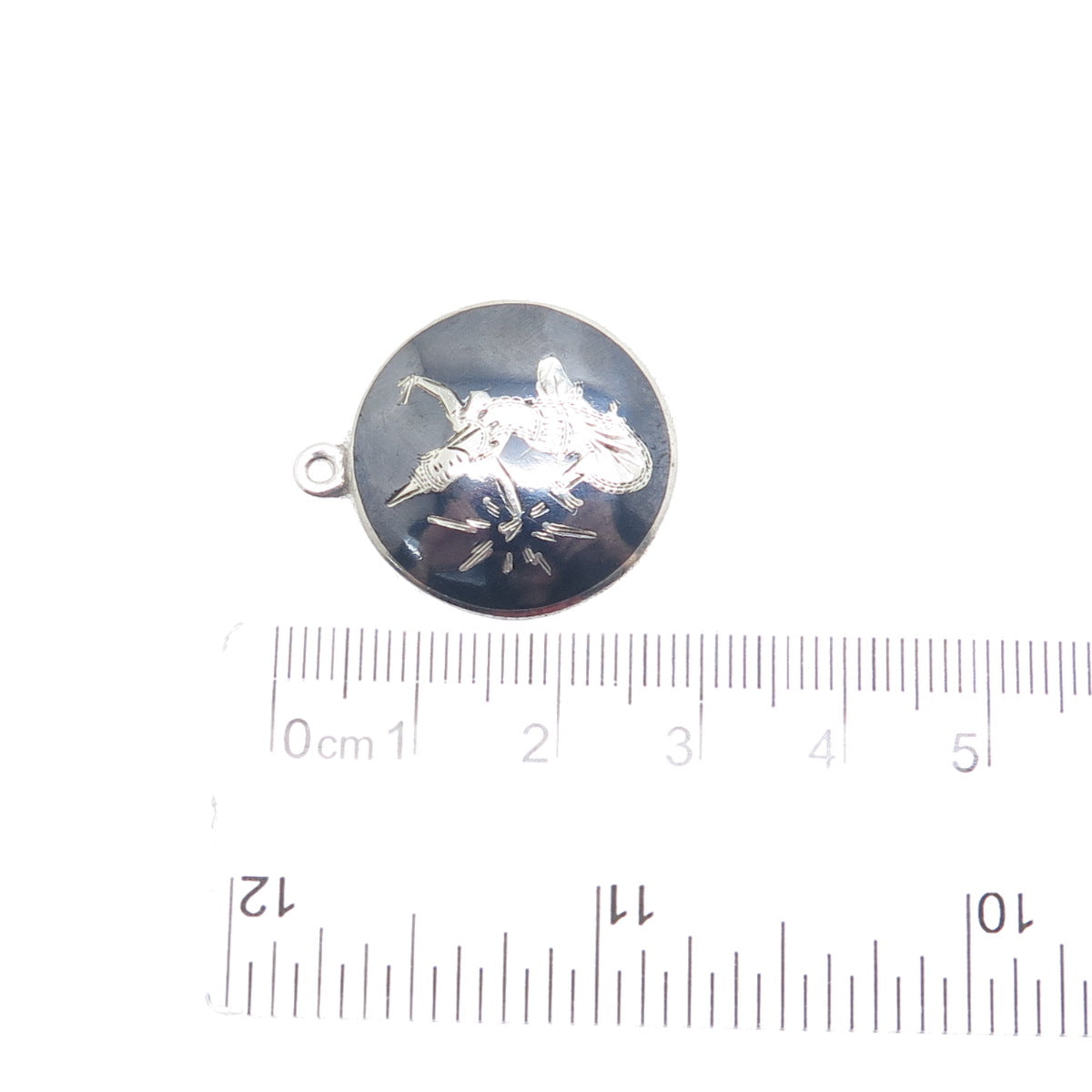 925 Sterling Silver Antique Siam Niello Hindu Goddess Charm Pendant