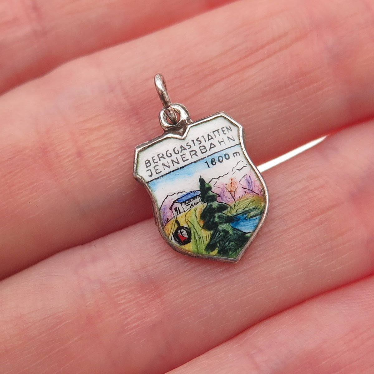 Fritz Reu & Co. 800 Silver Vintage Enamel Jennerbahn Mountain Mini Charm Pendant