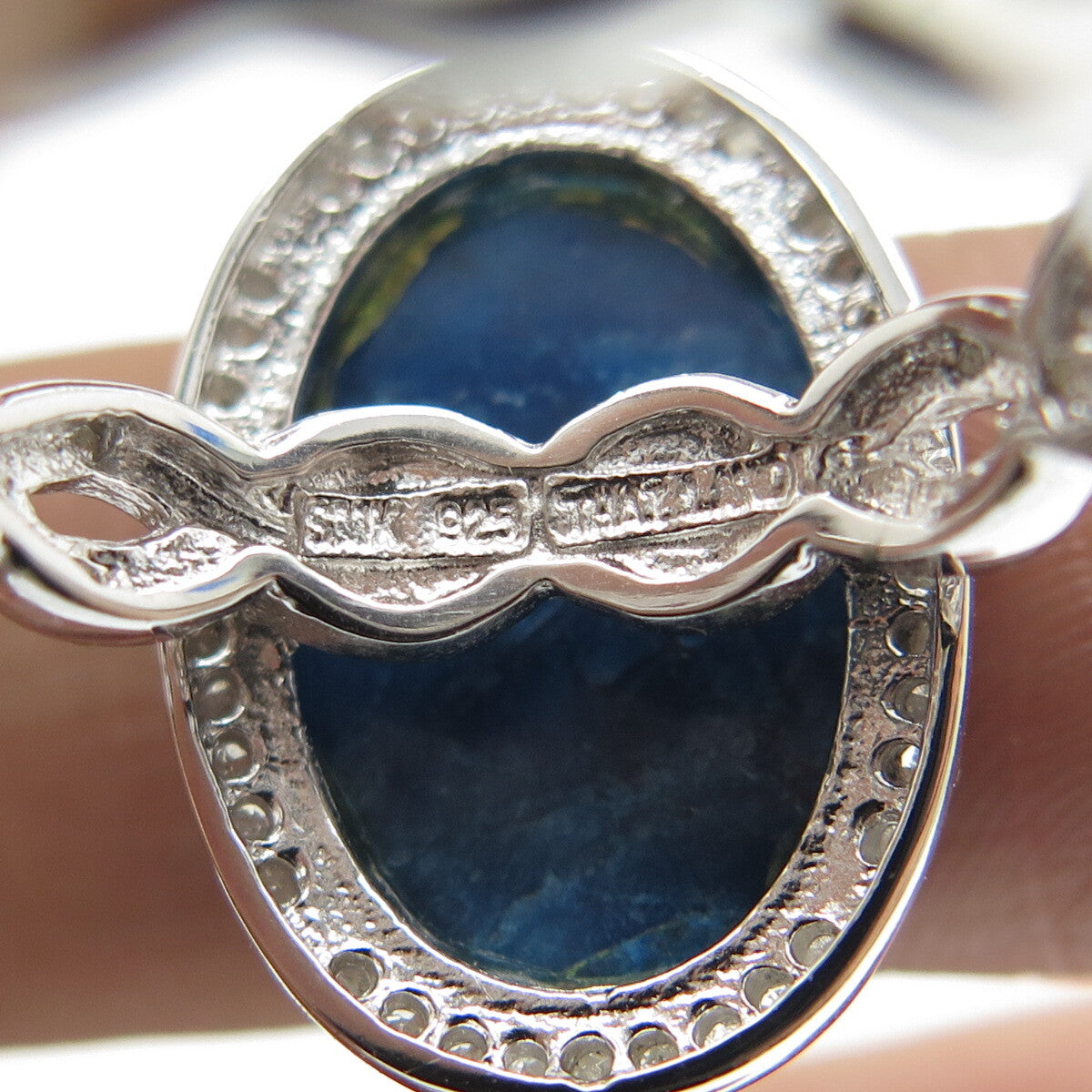 925 Sterling Silver Real White Diamond & Apatite Infinity Ring Size 7.75