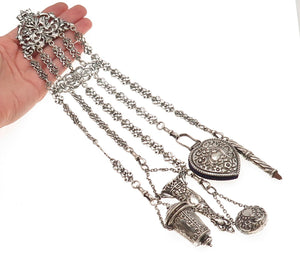 Henry Matthews 925 Sterling Silver Antique 1900 Birmingham Chatelaine Chain Fob